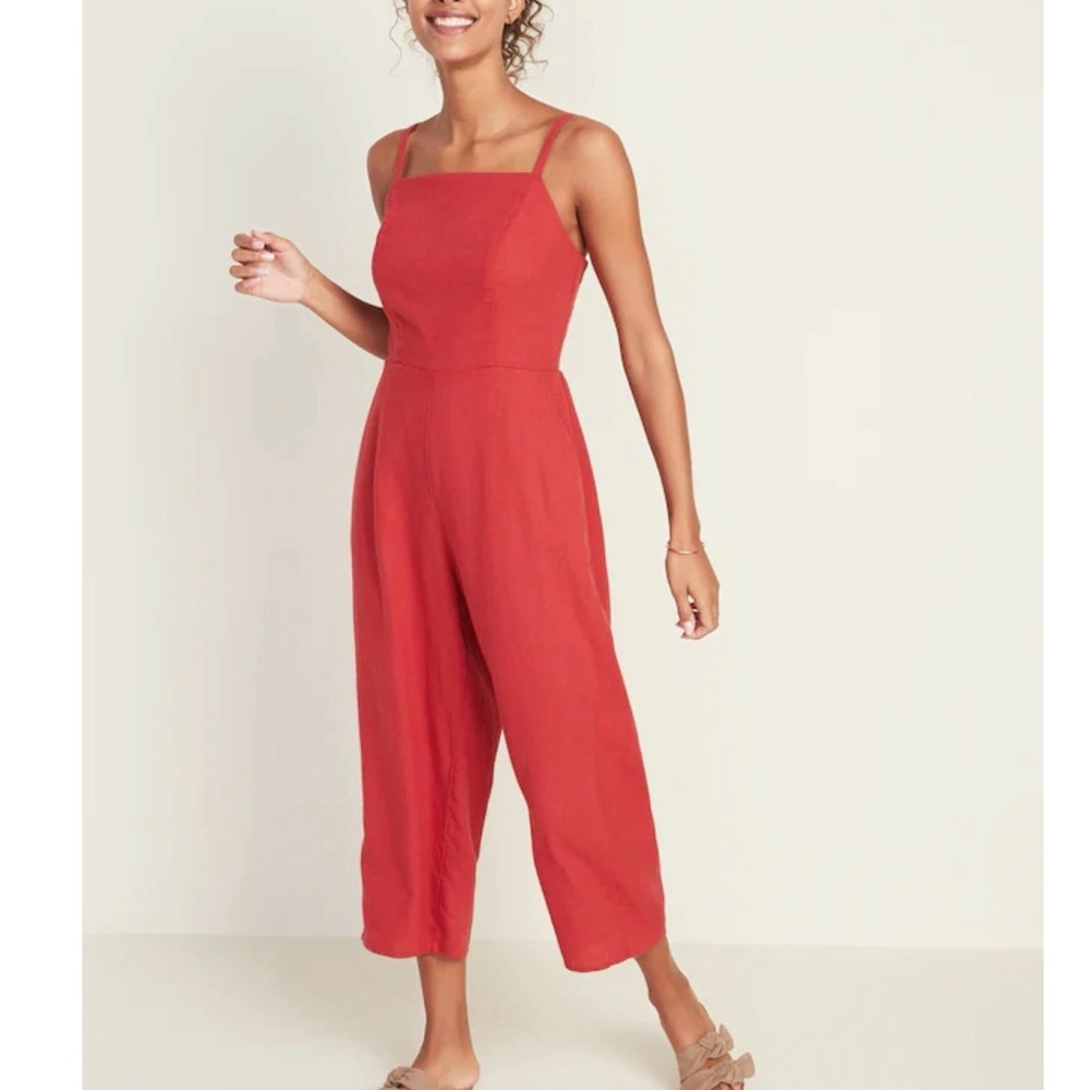 OLD NAVY Linen-Blend Cami Cropped Leg Jumpsuit